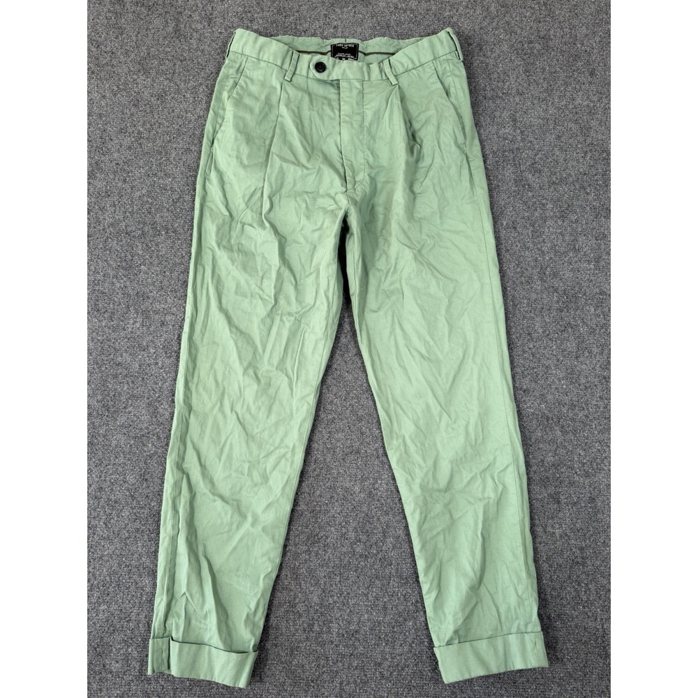 Todd Snyder Men's 30x28 Green Chino Pants Flat Front Tapered Cuffed Portugal